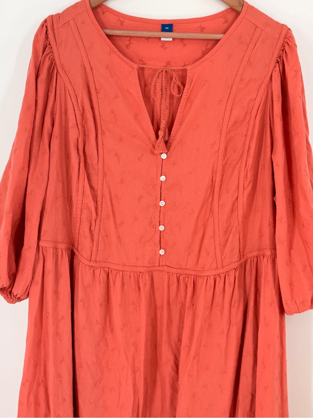 Old Navy Plus 3X Coral Embroidered Boho Tiered Midi Maxi Dress Cottagecore - Picture 4 of 11